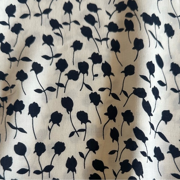 Talbots | Ivory & Black Floral Roll Tab Sleeve Button Down Blouse - Picture 2 of 6